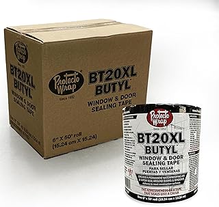 Protecto Wrap BT20XL Butyl Window Flashing Tape 6" x 50' – Professional Grade All Weather Waterproof Door & Sill Pan Sealing Tape | Self-Adhered Butyl Flashing for Windows & Sheathing Joints