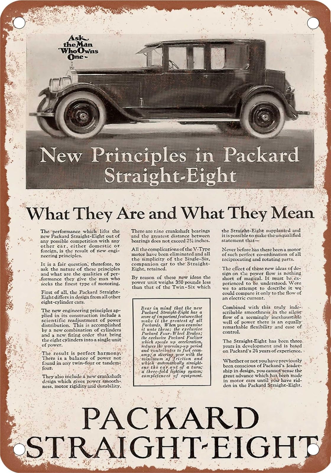 METAL SIGN - 1923 Packard Vintage Ad 07 - Old Retro Rusty Look home decor