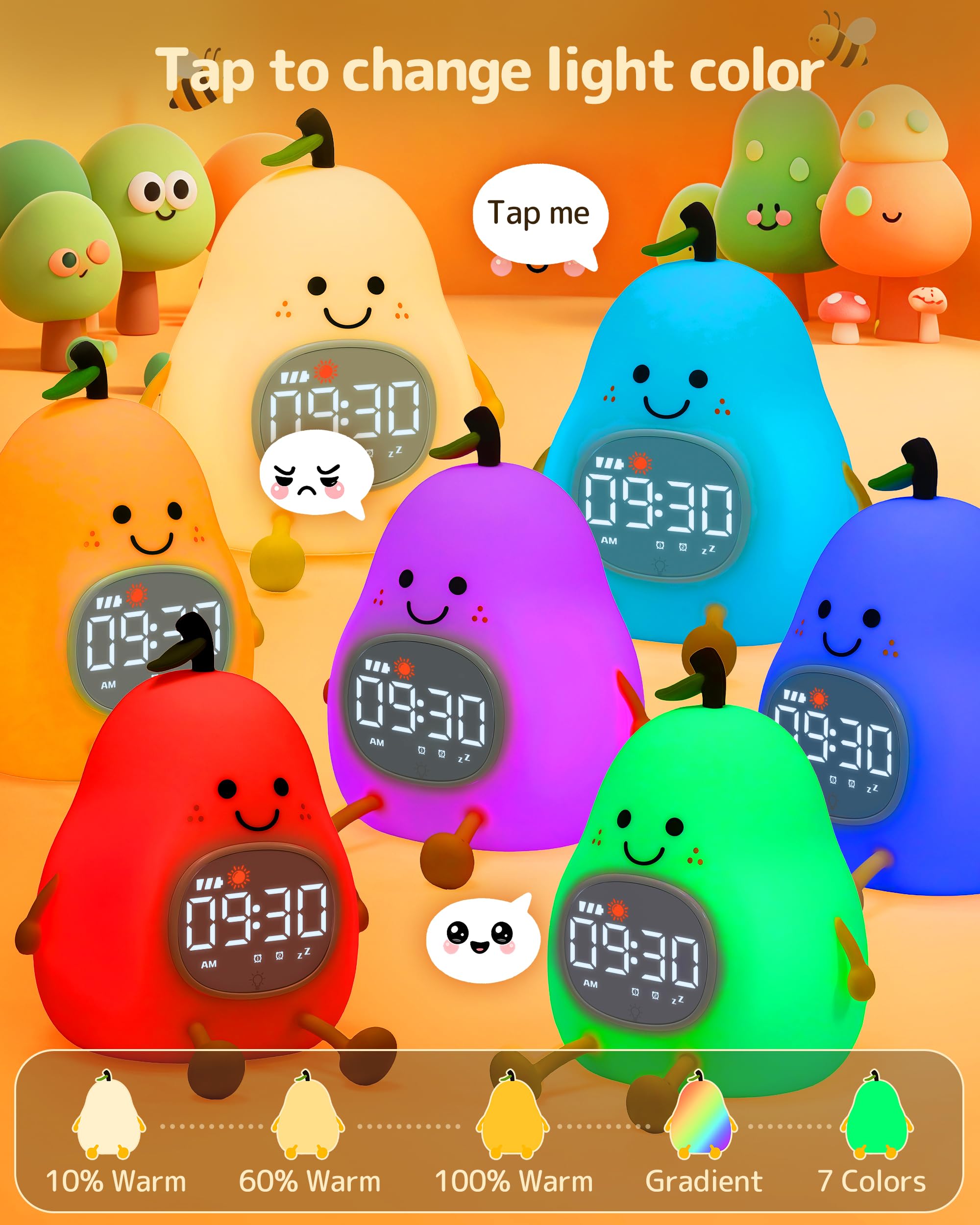 Amazon.com: Yiliaw Pear Sleep Training Alarm Clock with Night