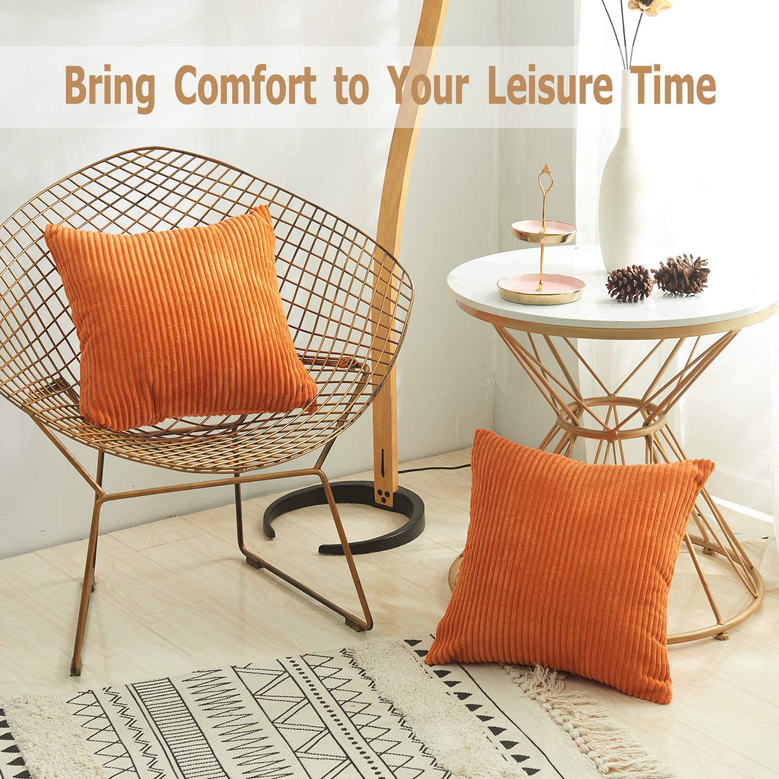 Volcanics Corduroy Cushion Covers Pack of 2 Decorative Square Throw Pillow Covers Cushion Soft Pillowcase 50 x 50cm (20 x 20 Inches) for Home decor Sofa Couch Bedroom Orange - Image 4
