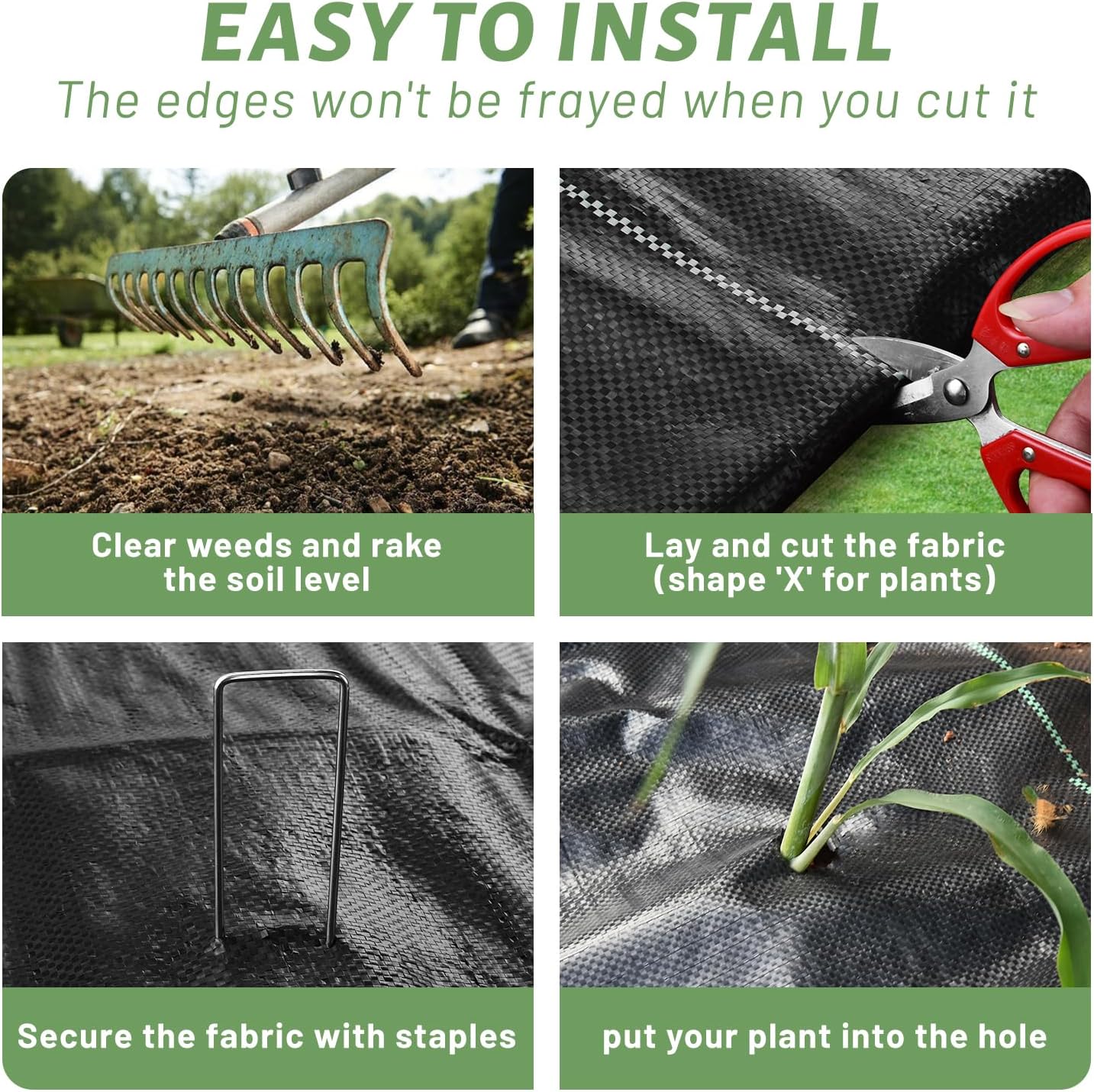 4FT x 50FT Landscape Fabric Weed Barrier,3.2oz Premium Heavy Duty Woven Cloth for Garden Ground Cover Geotextile Fabric for Gardening, Farming with 10 U-Shaped Securing Pegs