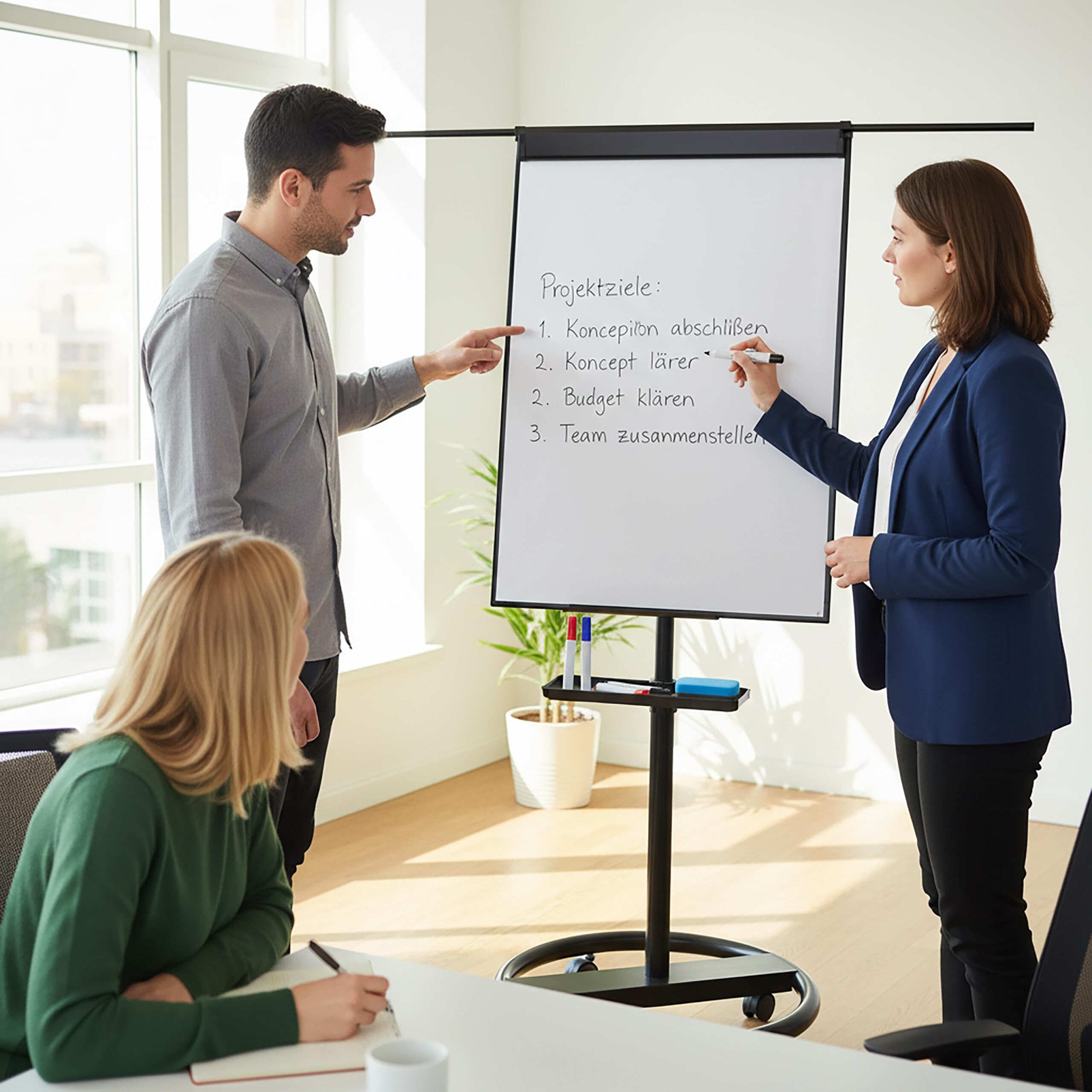 Relaxdays Flipchart Whiteboard, magnetisch, höhenverstellbar, Rollen, Stifte-Ablage, Alu-Rahmen, HxB: 100x70 cm, schwarz