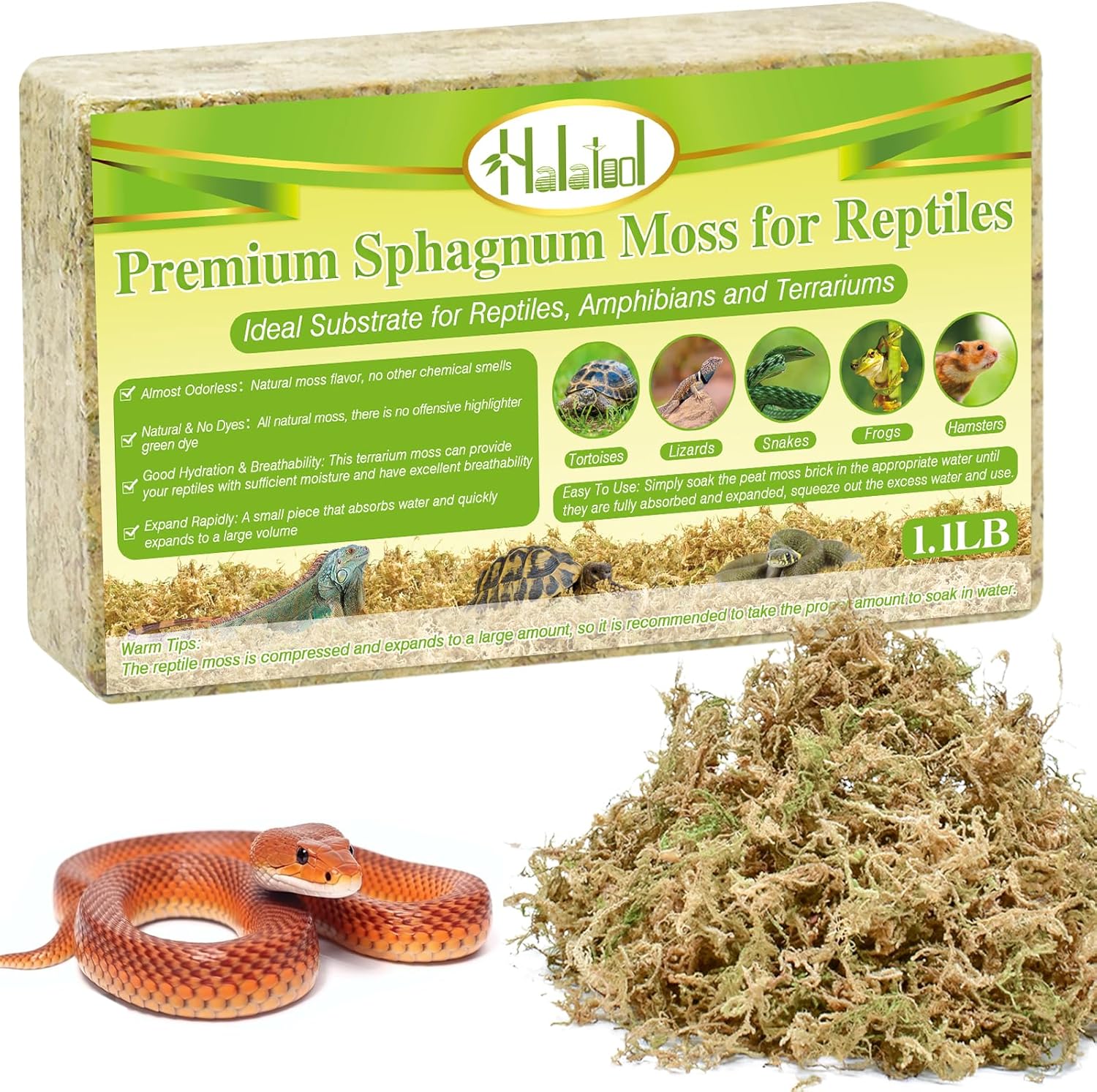 Halatool 1.1LB Natural Sphagnum Moss for Reptiles Premium