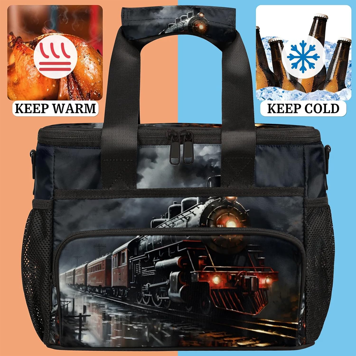 Train Insulated Picnic Backpack Lunch Box for Women Men Picnic Basket Tote Lunch Bag Picnic Bag Portable Lunch Bags for Picnic, Beach, Work, Trip,Office, Camp