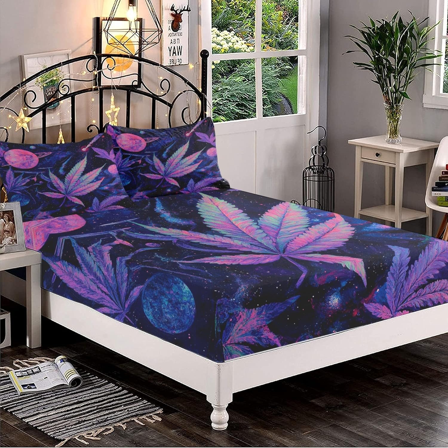 Violet Drap-Housse en Microfibre Brossée 200x200 cm Bonnet 30cm
