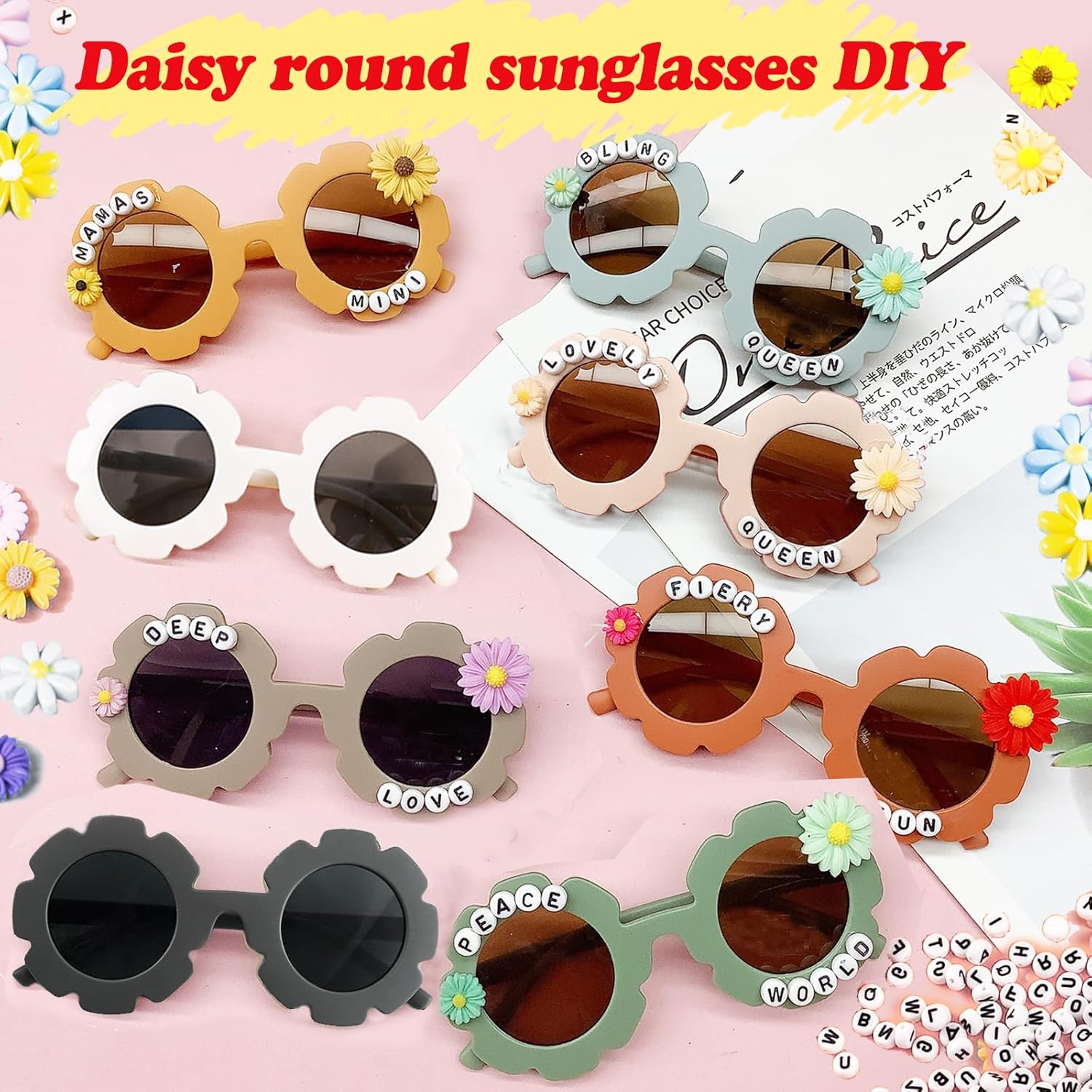 8/24 Pairs Kids Sunglasses DIY Kit Retro Flower Sunglasses Glasses Bulk Outdoor Eyewear for Toddler Girls Party Favor - Image 7