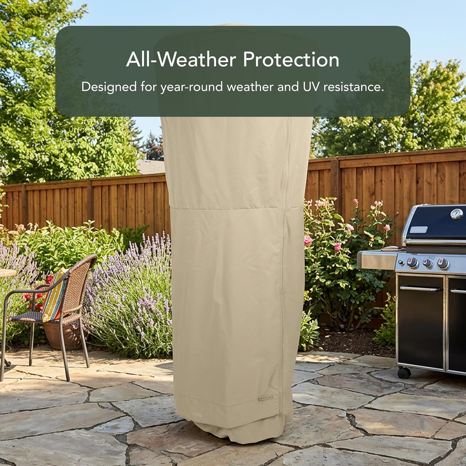 Covermates Patio Heater Cover - Weather Resistant Polyester, Elastic Hem, Water Resistant Zipper, Grill and Heating, 35DIAMETER x 87H, Khaki