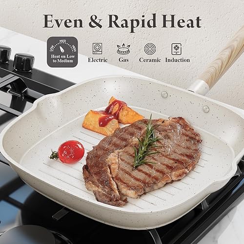 Miniatura 7 de Juego de ollas y sartenes antiadherentes de 14 piezas, juego de utensilios de cocina de cerámica de alta calidad con utensilios, gran capacidad,