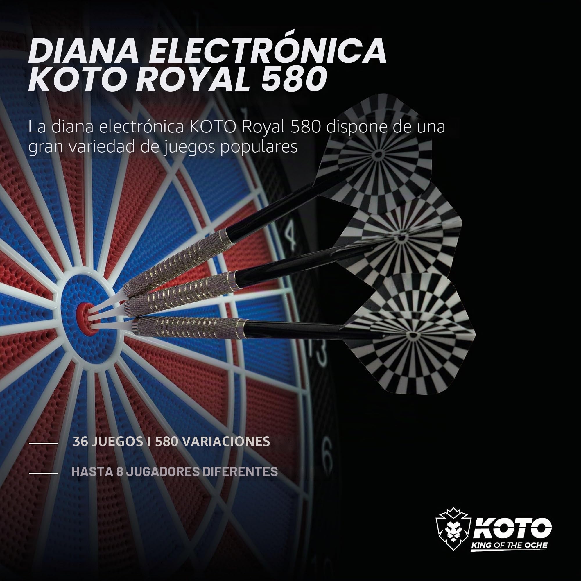KOTO – Diana Electrónica Royal 580, 6 Dardos Soft, 36 Juegos, Más de 580 Variantes, para 1-8 Jugadores
