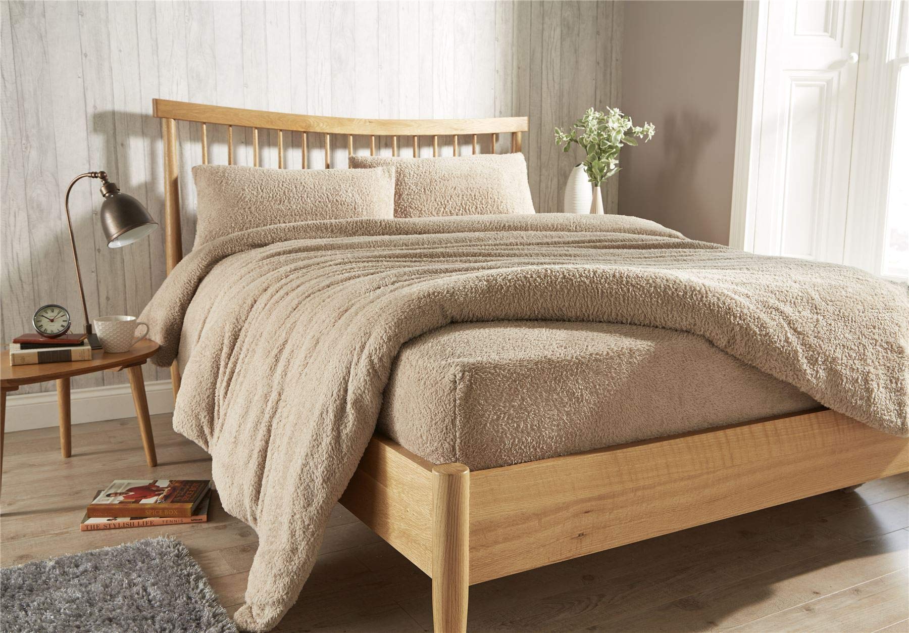 Olivia Rocco Teddy Fleece Extra Deep Fitted Sheet Cosy Warm Fluffy Fitted Bed Sheets, Single Taupe