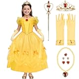 Halloween Kids Yellow Princess Costume, Princess Corwn Dress Up for Girl Toddler Halloween, Birthday