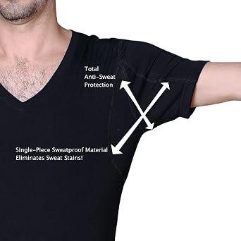 Sweatproof Undershirt for Men, V-Neck, Black, Sweat Pads