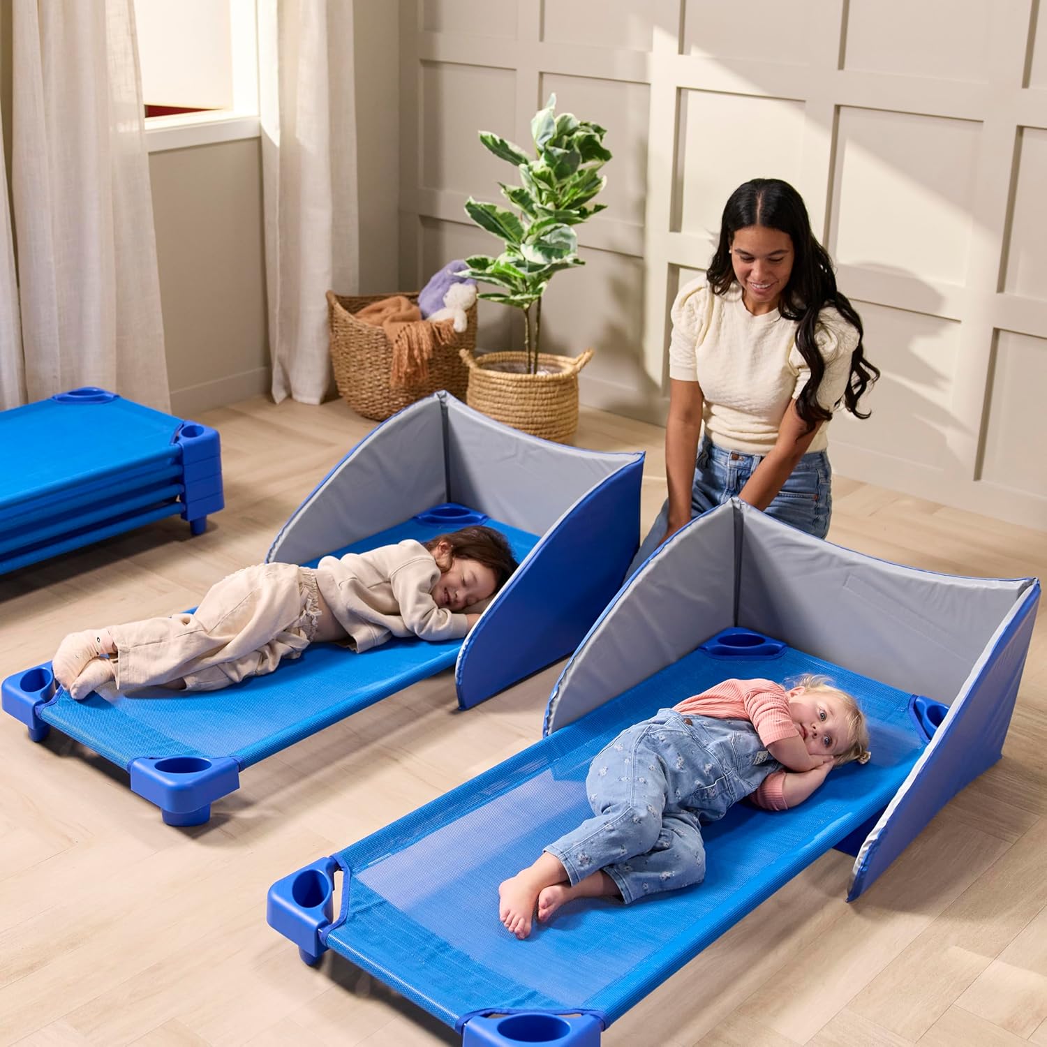 Sleepline Stackable Cots, Ready-to-Assemble, Sleeping Cot, Blue, 6-Pack