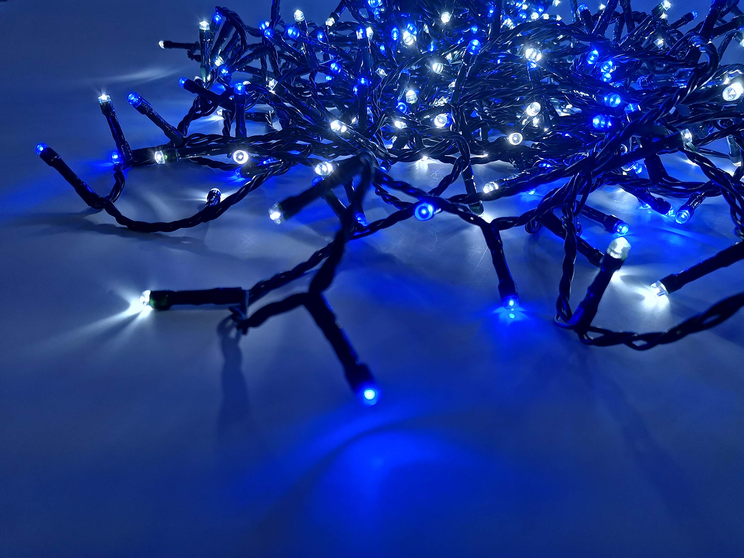 H HANSEL HOME Girlanda Led Lampki Świąteczne Lampki Choinkowe Do Użytku Wewnętrznego/Zewnętrznego IP44 Wodoodporny Zielony Kabel (Białe I Niebieskie Światło, 300 Leds 15M)