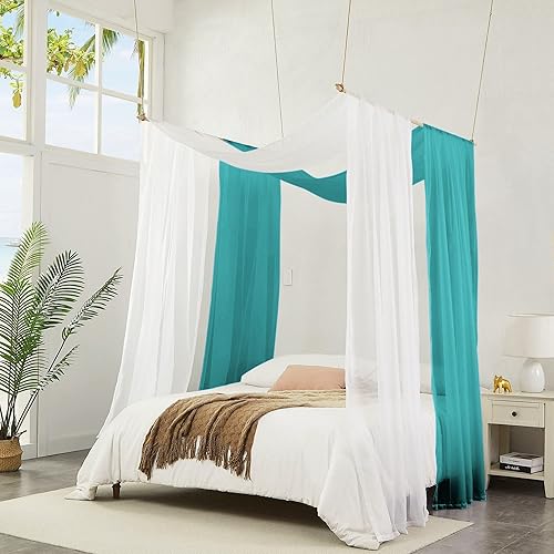 Vista 47 de Warm Home Designs Cortinas de dosel de cama beige de 55 x 288 pulgadas. Nuestras cortinas de cama con dosel King funcionan muy bien como toldo