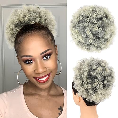 Moño afro con flequillo, extensiones de cola de caballo afroamericanas, cortas, afro, rizado, sintético, con cordón, extensión de cabello para