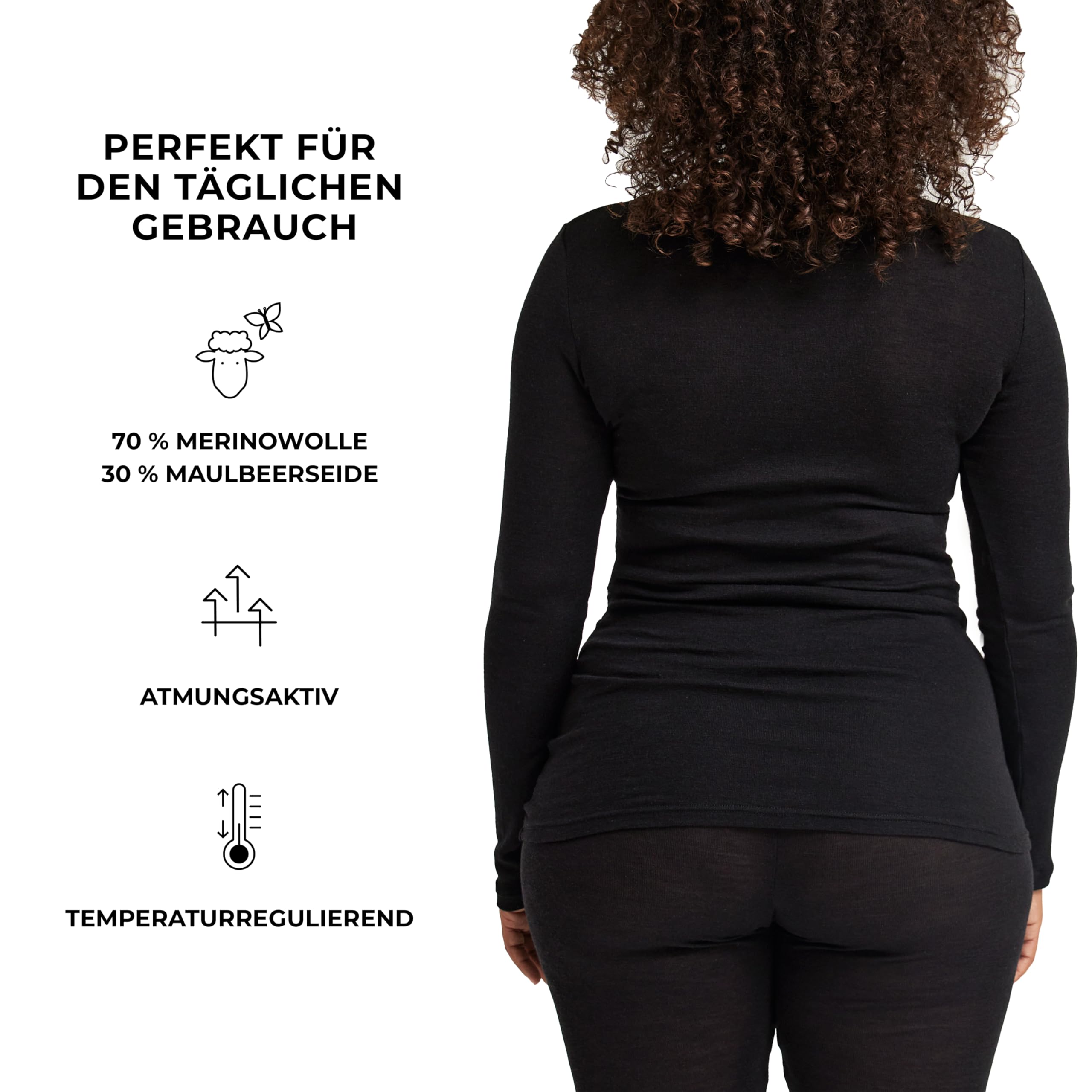 DILLING Damen Plus Size Merinowolle Seide Langarmshirt Baselayer temperaturregulierend atmungsaktiv
