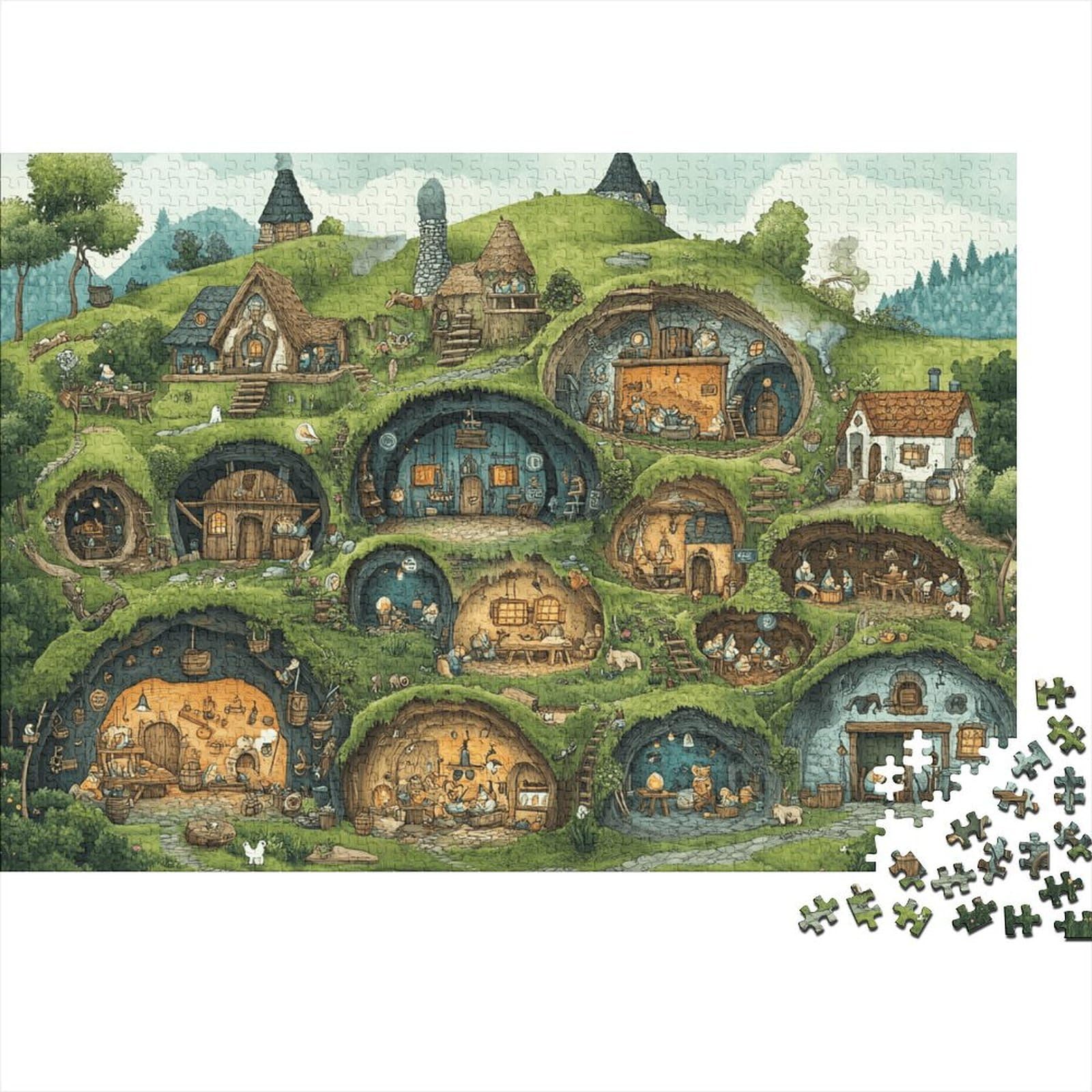 Fairy Tale Village Underground Caverns 1000 Piece Jigsaw Puzzle for Adults 70x50cm/1000pcs