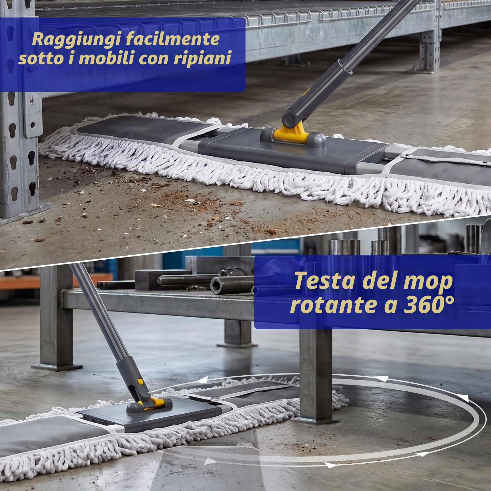 Masthome 36 pollici commerciale Dust Mop con telaio in alluminio | Manico regolabile da 152,4 cm, 2 diversi cuscinetti in tessuto per hotel, magazzini, garage