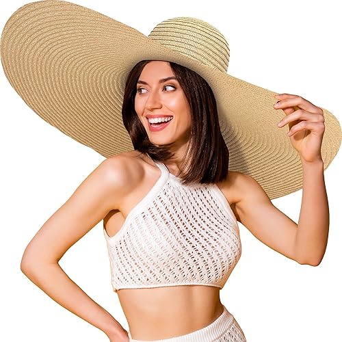 Sombrero de paja de gran tamaño para mujer, UPF 50+, sombrero de verano de ala ancha, plegable, enrollable, sombrero de viaje, sombreros de playa