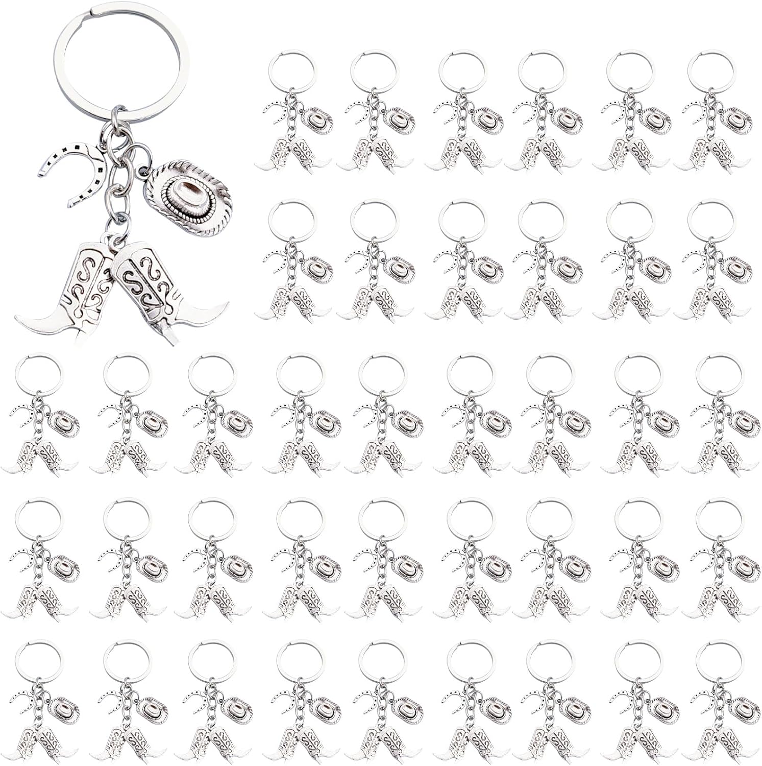 40 Pcs Western Cowboy Keychains Western Party Favors Hat Boot Horseshoe Keychains for Guests Western Party Supplies Horse Lover Gifts for Cowboy, Cowgirl