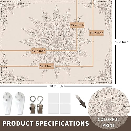 Miniatura 5 de Damanse Tapiz de mandala de flores para colgar en la pared, tapices florales bohemios para decoración de dormitorio, decoración bohemia de pared