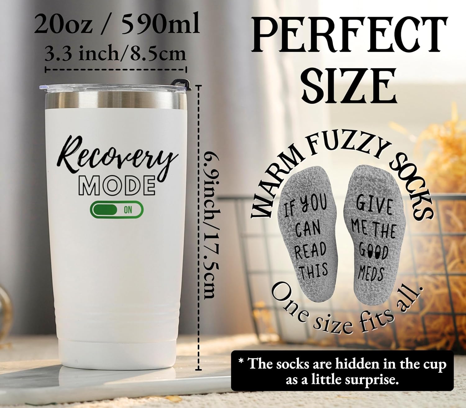 Funny Get Well Soon Gifts for Women, Men, 20oz Hospital Mug, Surgery Recovery Gifts for Chemo Patients, Comes With Socks Saying If You Can Read This, Bring Me - Image 2