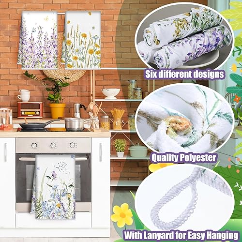 Miniatura 3 de Redbaker Juego de 6 paños de cocina florales con estampado de flores silvestres para cocina, absorbentes de flores, mariposas, juego decorativo para