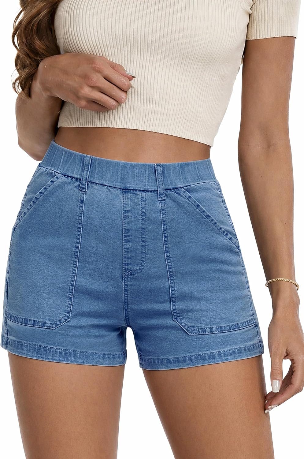 SESERAGI Women's Stretch Twill Shorts High Waisted 3.5 Inch Inseam Elastic Wasit Shorts