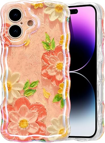 Miniatura 96 de EYZUTAK - Funda protectora de TPU para iPhone 12 Pro, estilo retro colorido, diseño láser brillante de pintura al óleo, estampado floral, borde Azul