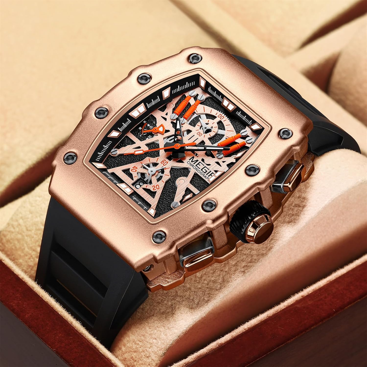 FORSINING Orologio Uomo Scheletro – Quadro Tonno, Cinturino In Silicone, Impermeabile, Design Unico Steampunk
