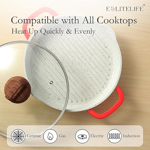 Miniatura 4 de ESLITE LIFE Sartén redonda antiadherente de 11 pulgadas con tapa para cocinar en interiores, sartén grande de inducción versátil para estufas, sin