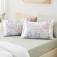 Vista 41 de EXQ Home - Funda de almohada de satén para cuidar el cabello y la piel, tamaño estándar, de seda con estampado negro, juego de 2 fundas con cierre