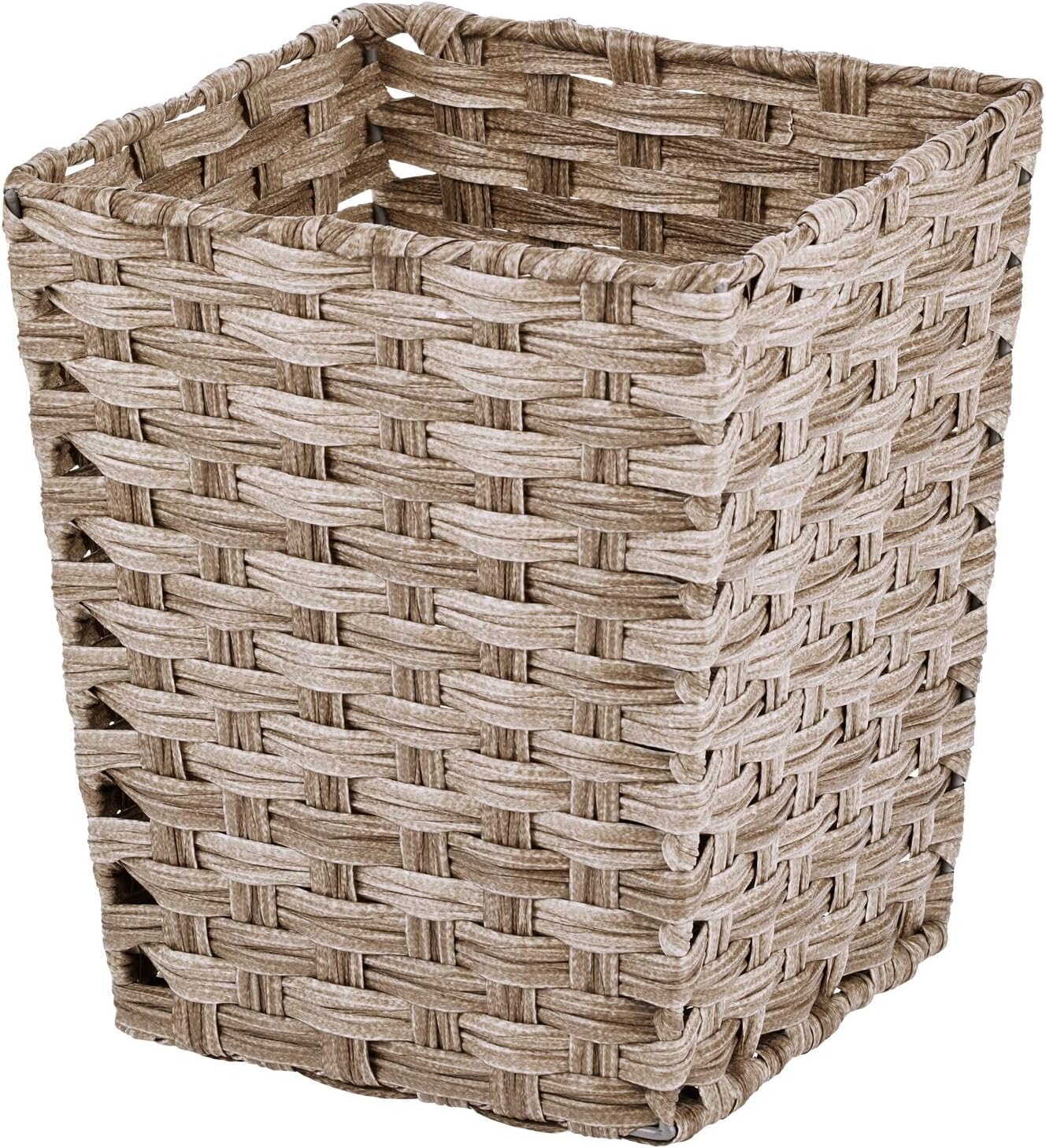 mDesignSmall Woven Basket Trash Can Wastebasket - Square Garbage Container Bin for Bathrooms, Kitchens, Home Offices, Craft, Laundry, Utility Rooms, Garages - Taupe