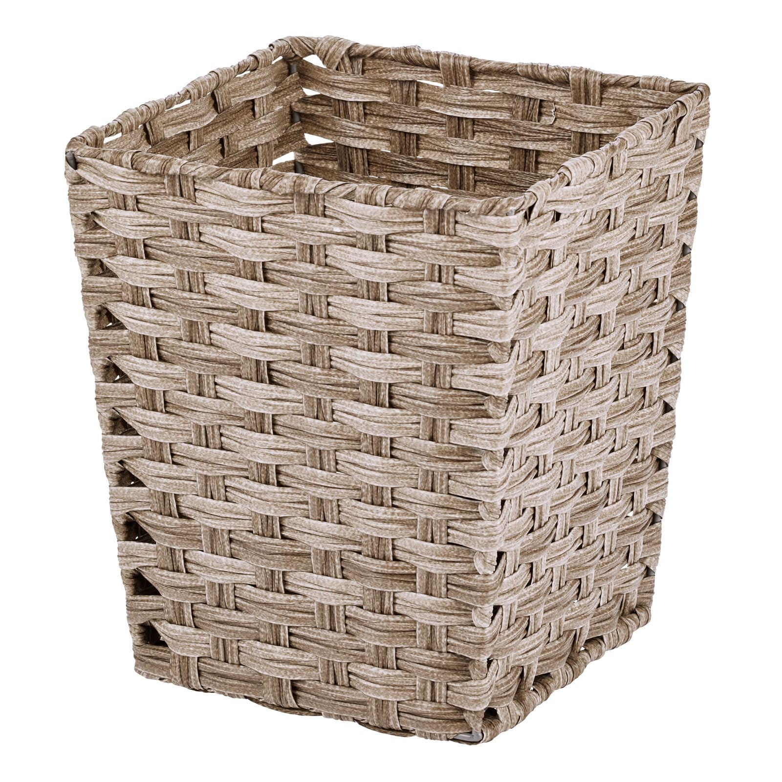 mDesign Small Woven Basket Trash Can Wastebasket - Square Garbage Container Bin for Bathrooms Kitchens Home Offices Craft