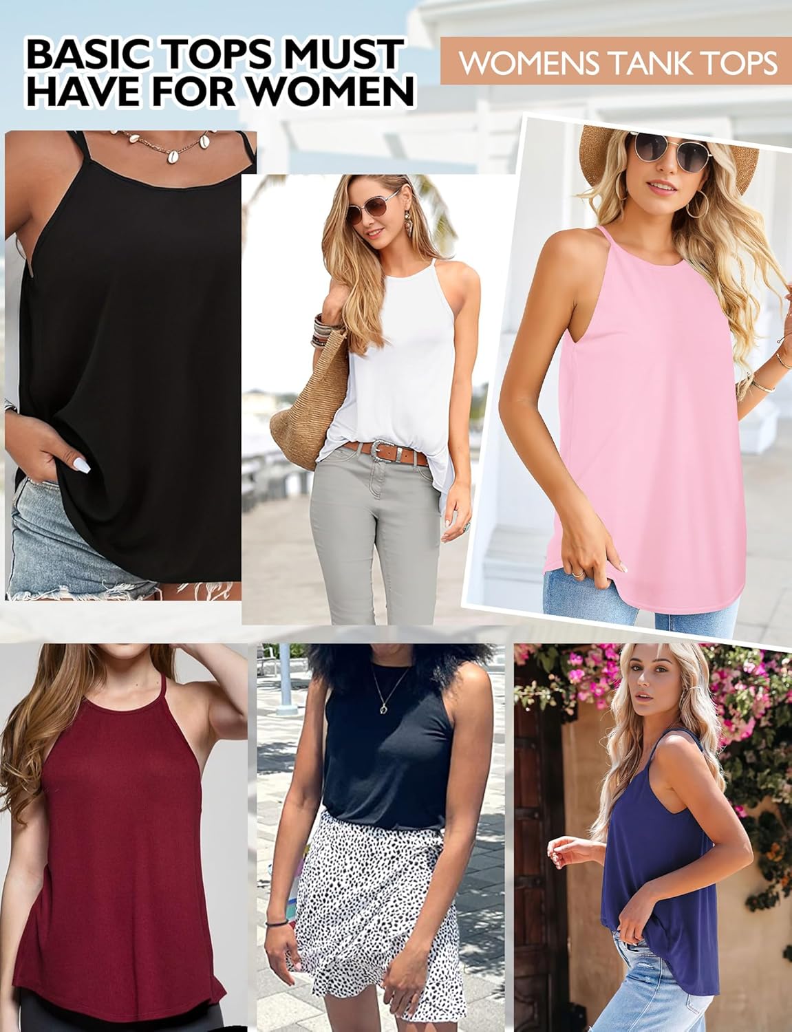 Womens Tank Tops, High Neck Tank Top for Women, Casual Halter Tops for Women, Loose Fit Basic Tee Shirts Summer Sleeveless Tops, Summer Tees Blouses(White,S) - Image 6