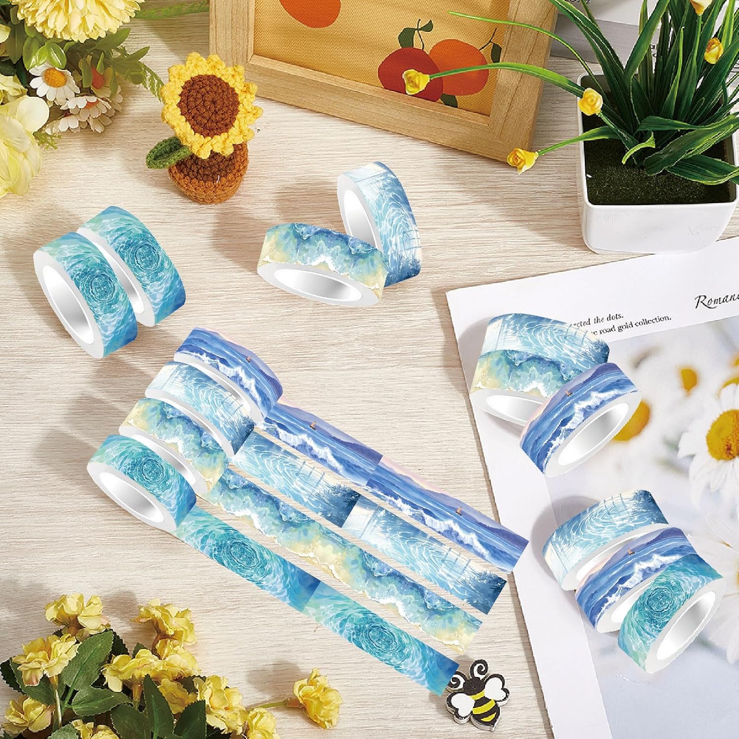 CRASPIRE 12 Styles Ocean Masking Tape Journal Tape 16.4FT Blue Sea World Decorative Gift Wrapping Tapes Rolls for DIY Crafts Scrapbook Journal Notebook Planner Envelope Party Favor Supplies