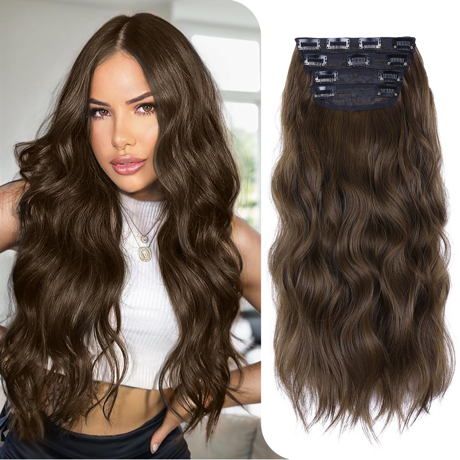 Long Wavy Thick Clip-In Hair Extensions 20 Inch Full Head Synthetic Amazon.com : Hair Extensions Clip in 20Inch Long Wavy Clip  main image 3