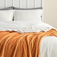 Vista 4 de Bedsure Manta de tamaño Queen de vellón sherpa para la cama, manta gruesa y cálida para el invierno, suave y mullida, para el otoño, color naranja