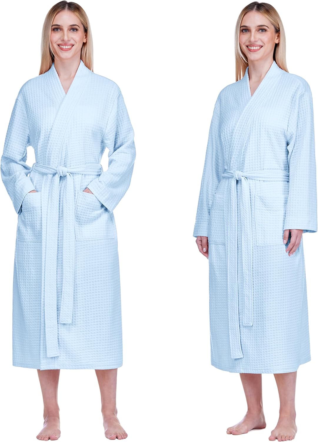 PAVILIA Women Waffle Knit Kimono Robe, Soft Cozy Breathable Lightweight Long Bathrobe with Side Pockets for Shower Spa House - Image 2