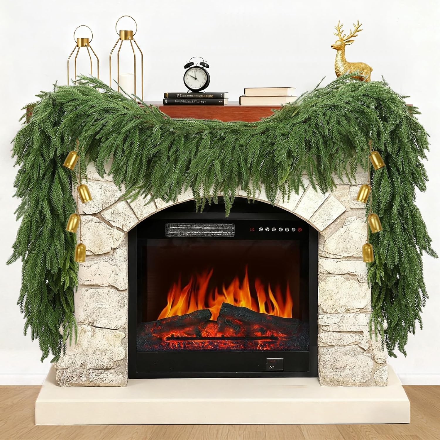 9 FT Christmas Artificial Norfolk Pine Garland, Realistic Touch Greenery Garland for Indoor Outdoor Door Porch Table Fireplace Wall Staircase Holiday Christmas Decorations