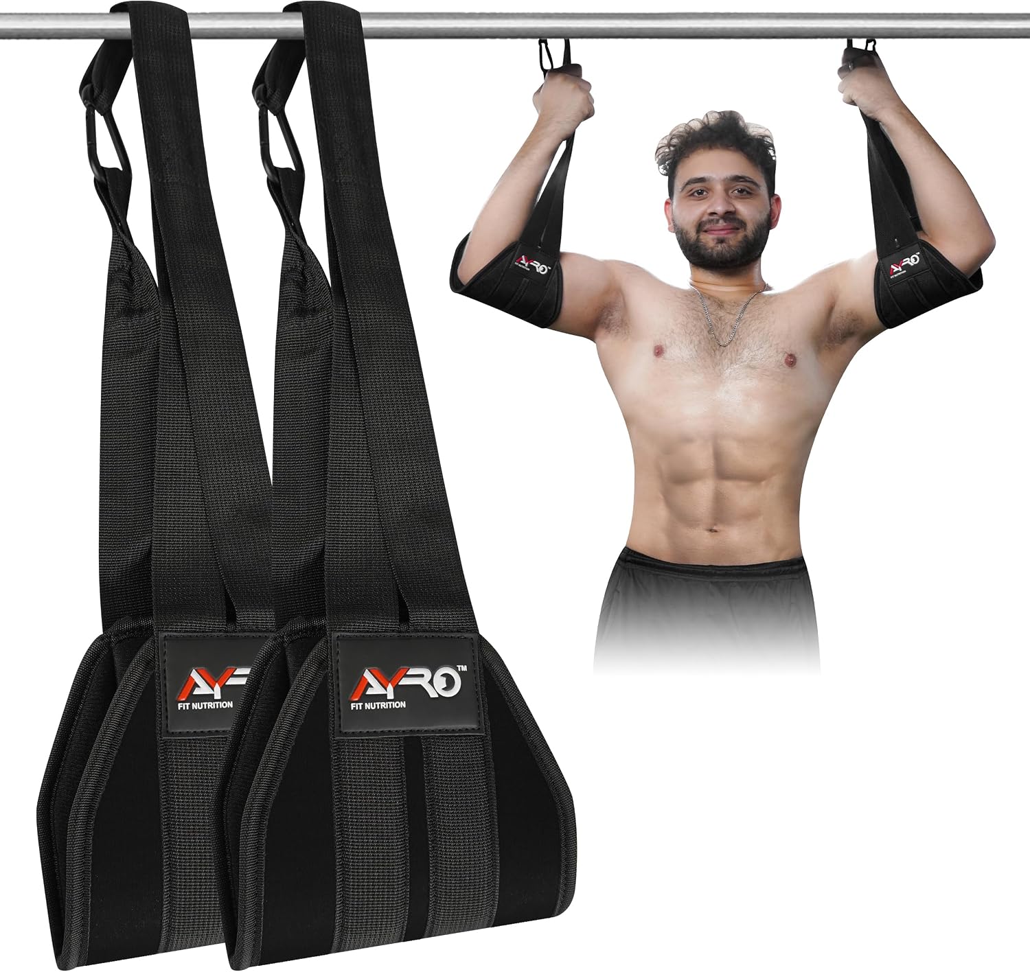 AYRO Fitness Hanging Ab Straps for Pull up Bar, Exercise Straps For Core Strength Training, Abdominal Sling Straps For Ab Swing & Leg Raises, Gym Hang Bar Straps For Men & Women, Abs Equipment For GYM & Home