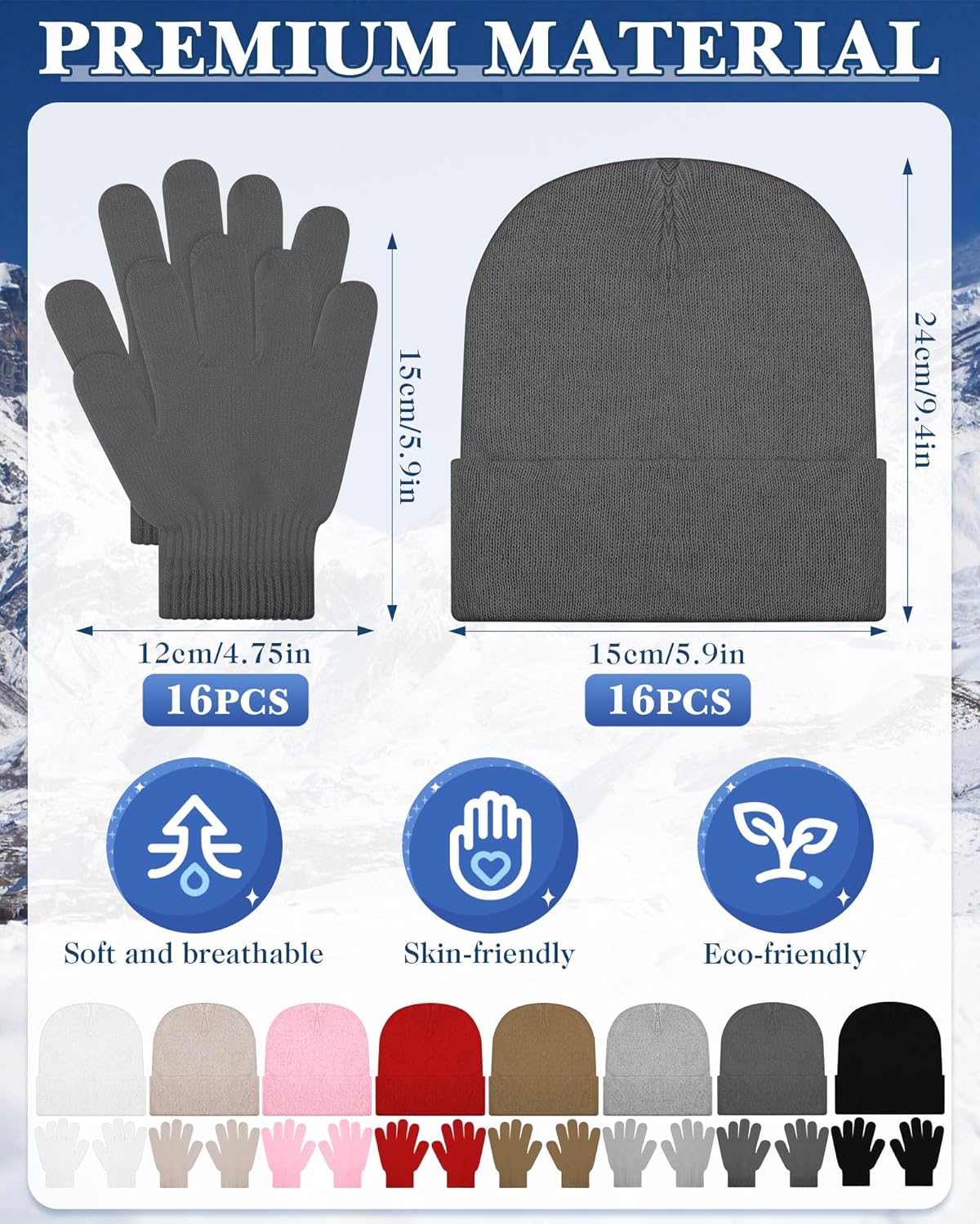 Kids Winter Beanie and Gloves Set Knit Hat Gloves Bulk Warm Unisex Cold Weather Hat for Donation - Image 2