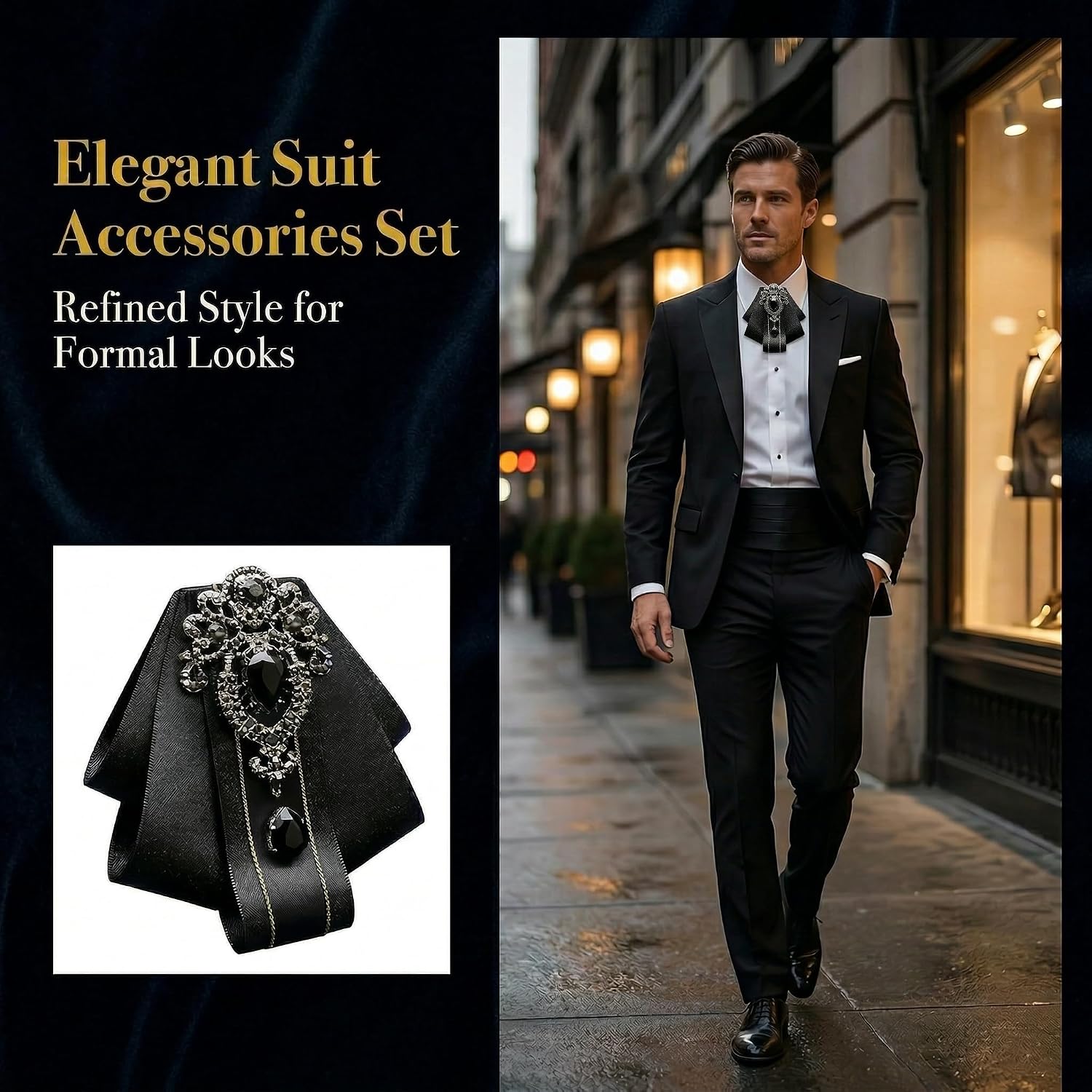 Fashion Bow Ties for Men,Mens Bow Ties Suit Accessories For Men Fashion Tie Pins Pre Tied Silver Brooch Cravat Pearl Feather Tuxedo Embellishments