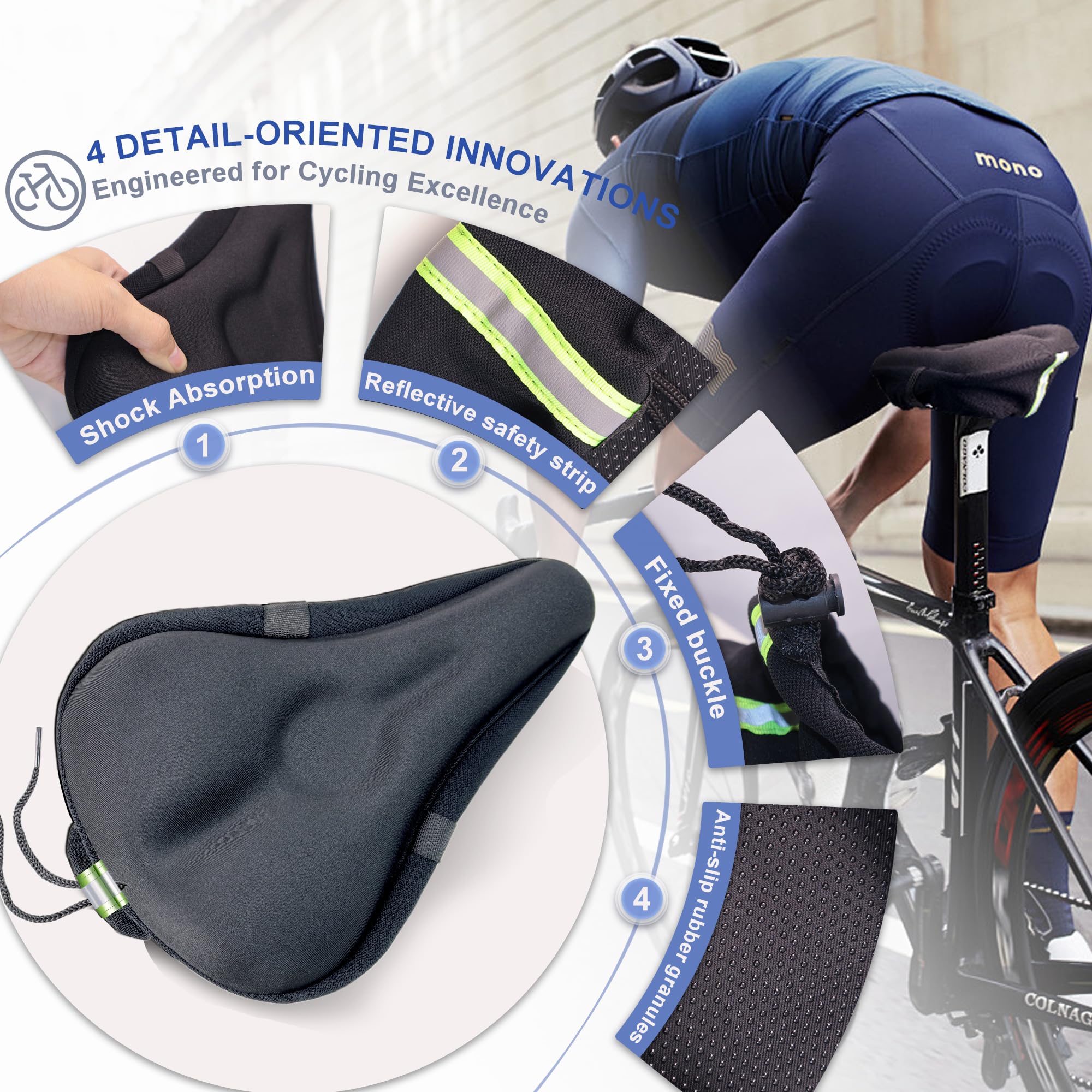 Oture Coprisella Bici Gel Morbido, Copri Sella Sellino Bici in Gel, Coprisella Cyclette con Cuscino Morbido per Bicicletta da Urbana Montagna MTB E-Bike Spinning, 29x19.5cm