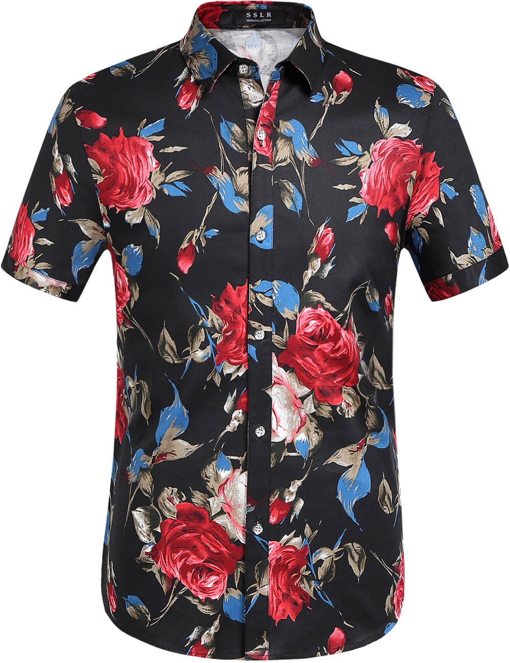 Hawaiian Shirt for Men, Beach Shirts for Men, Tropical Shirts Short Sleeve Floral Casual Button Down (Medium, Black(168-124))