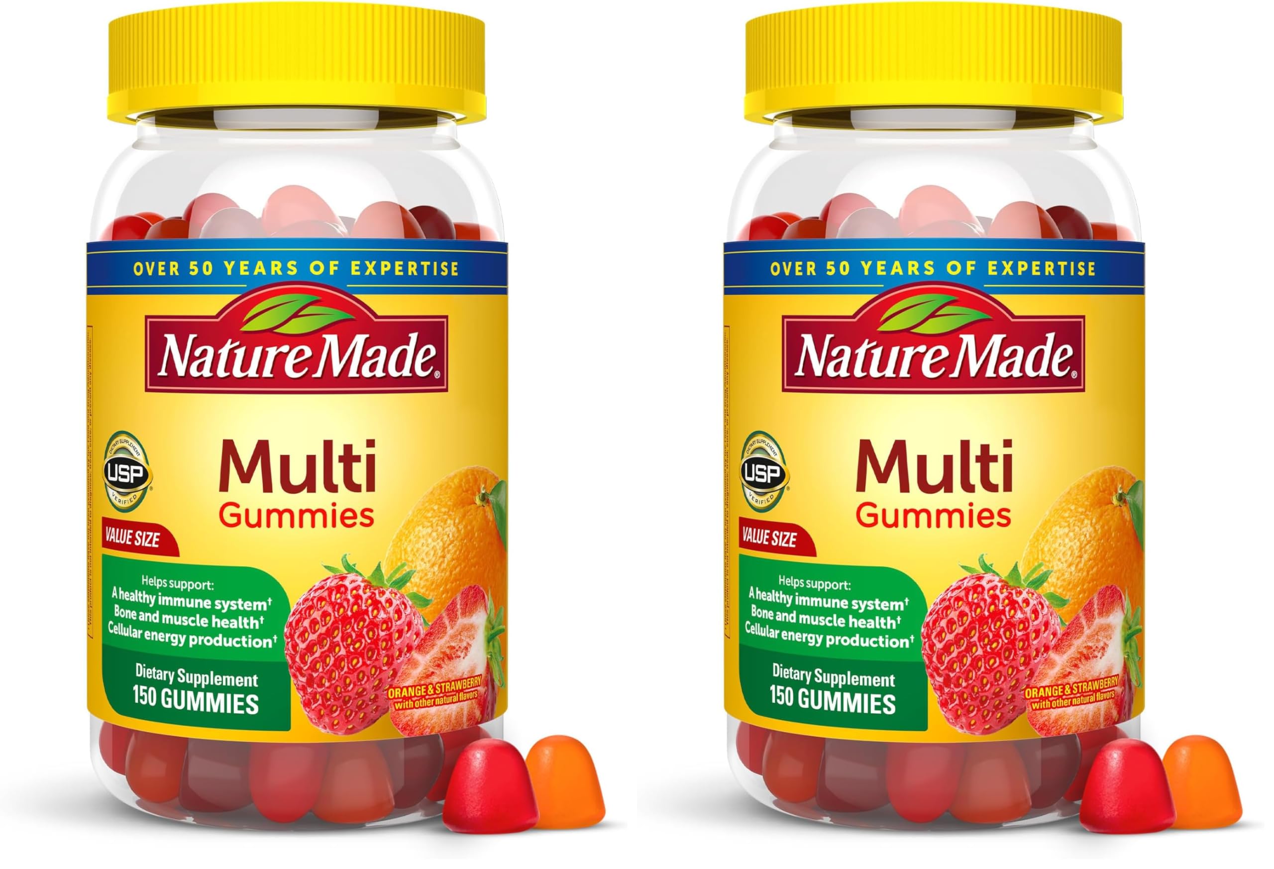 Nature Made Multivitamin Gummies, Mens & Womens Gummy Vitamins & Minerals, Adult Multivitamin Gummy, Daily Nutritional Support, 150 Vitamin Gummies, 75 Day Supply, (Pack of 2) Orange and Strawberry 150 Count (Pack of 2)