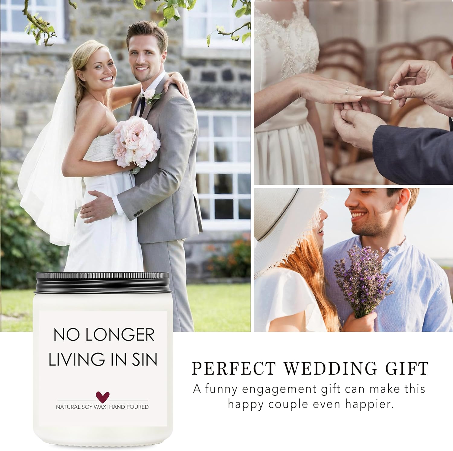 Wedding Gifts for Newlyweds, Gift for Bride and Groom, Funny Engagement Gifts for Him and Her, Lavender Scented Candles, No Longer Living in Sin - Image 5