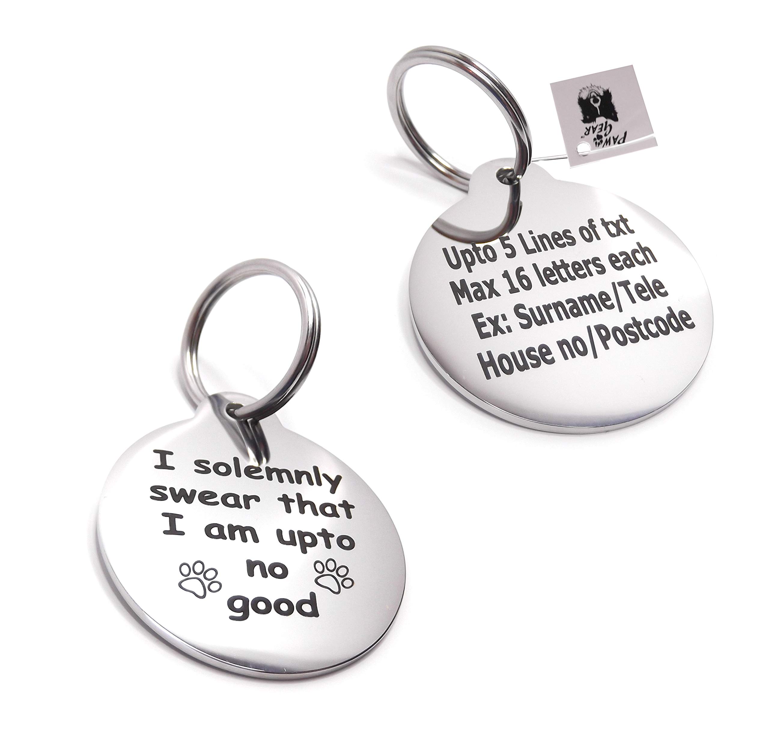 PawGearPet ID Tags Personalised Engraved Polished Stainless Steel Funny Round Dog Cat (Small)