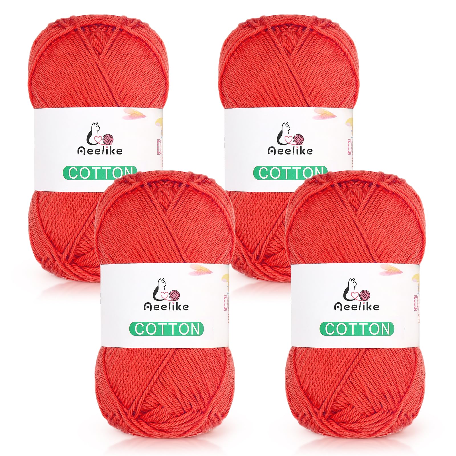 Aeelike 100% Baumwolle Häkelgarn, Babyweich 4Ply Handstrickgarn, Atmungsaktiv und Hautfreundlich Garn, geeignet zum Stricken und Häkeln von Schals, Pullovern, Mützen, Handschuhen, Karmesinrot